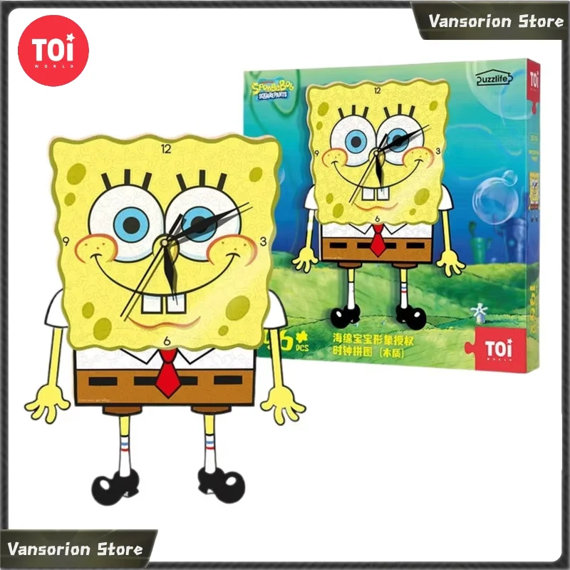 toi-spongebob-squarepants-196pcs-wooden-clock-jigsaw-puzzle-diy-assembly-wall-clock-cartoon-home-decor-collectible-gift