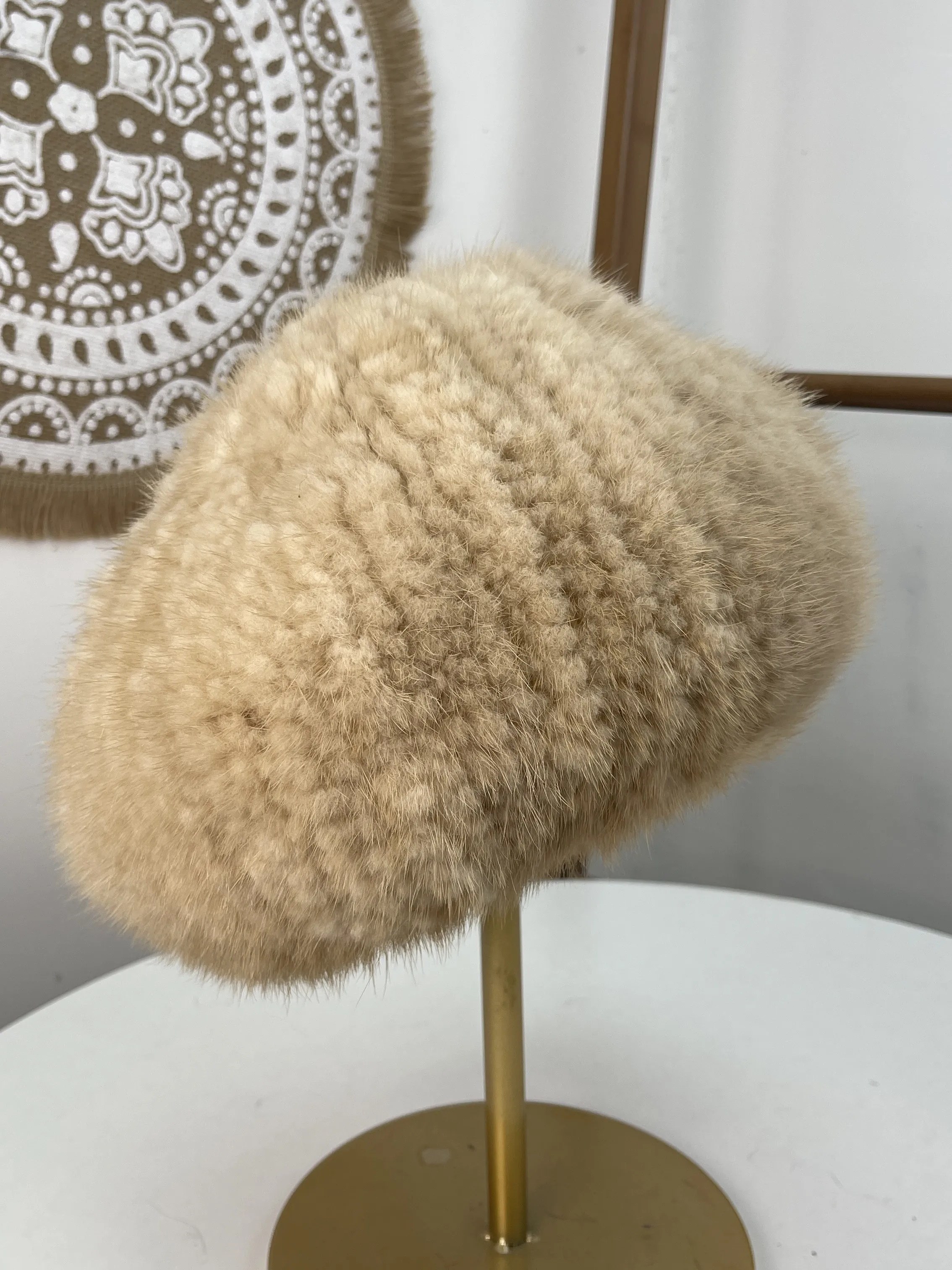 Real Mink Fur Beret Hat Elastic Fur Cap Winter Face Slimming Artist Retro Hat Women  Fur Hat
