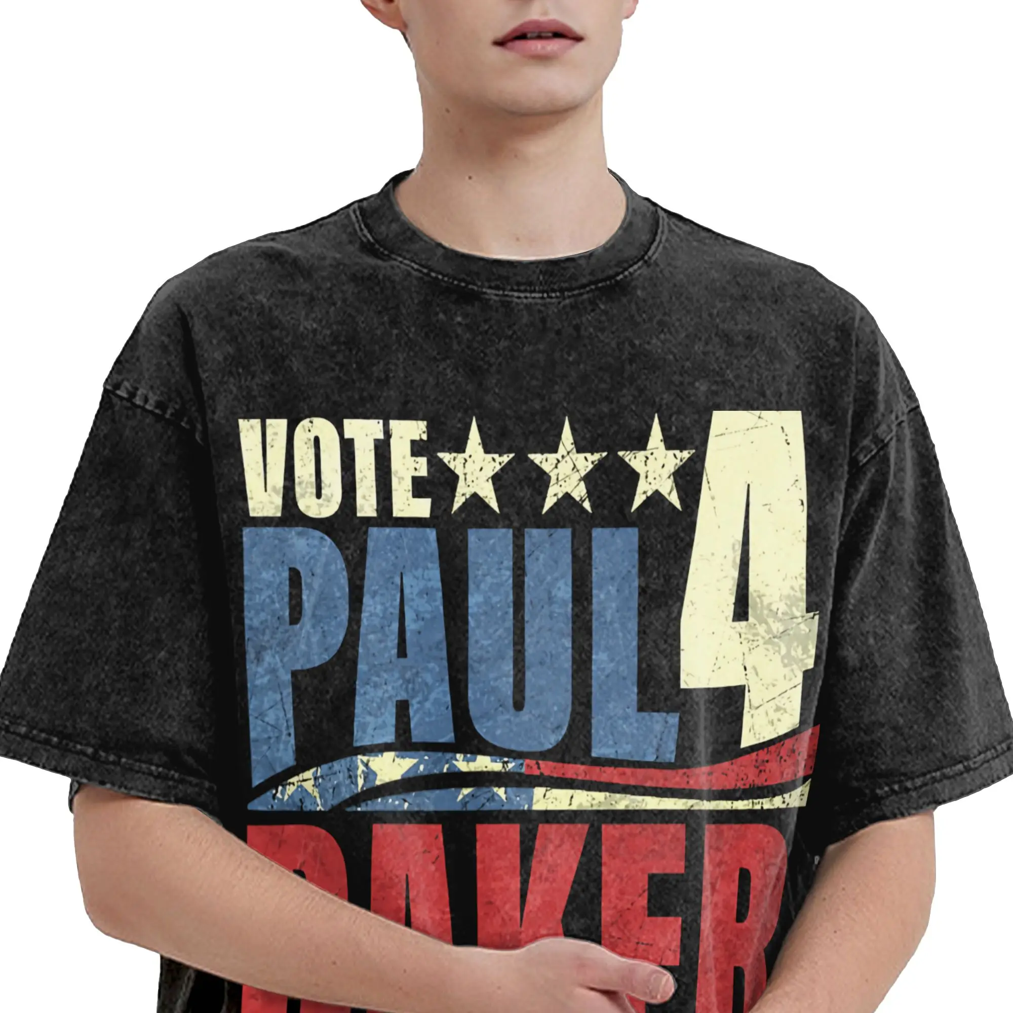 Vote 4 Paul Baker  T Shirts Hip Hop Washed Short Sleeve Oversize T-Shirts  Vintage for Men Women Streetwear Summer Tee Shirt