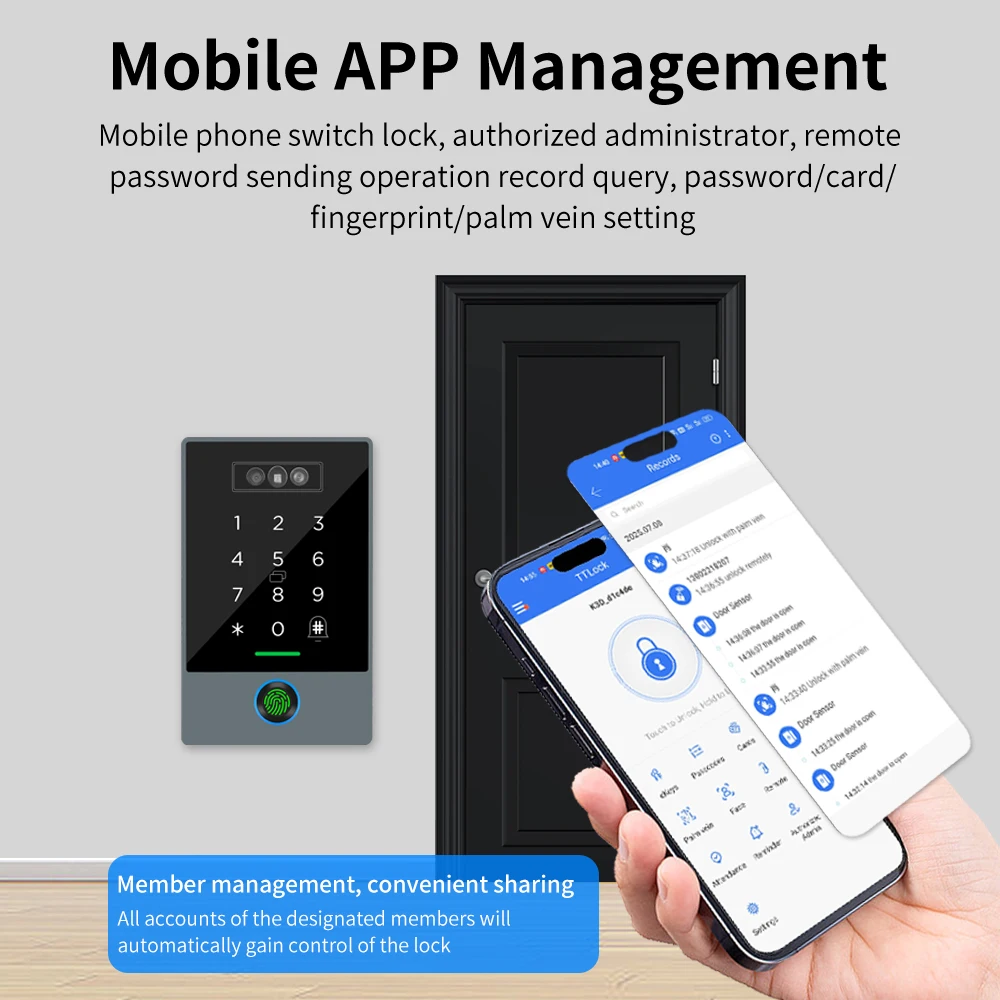 

TTLOCK контроль доступа Smart Lock водонепроницаемый IP67 отпечаток пальца Wi-Fi распознавание лиц визуальный домофон пальма вена 13,5 Гц безопасность