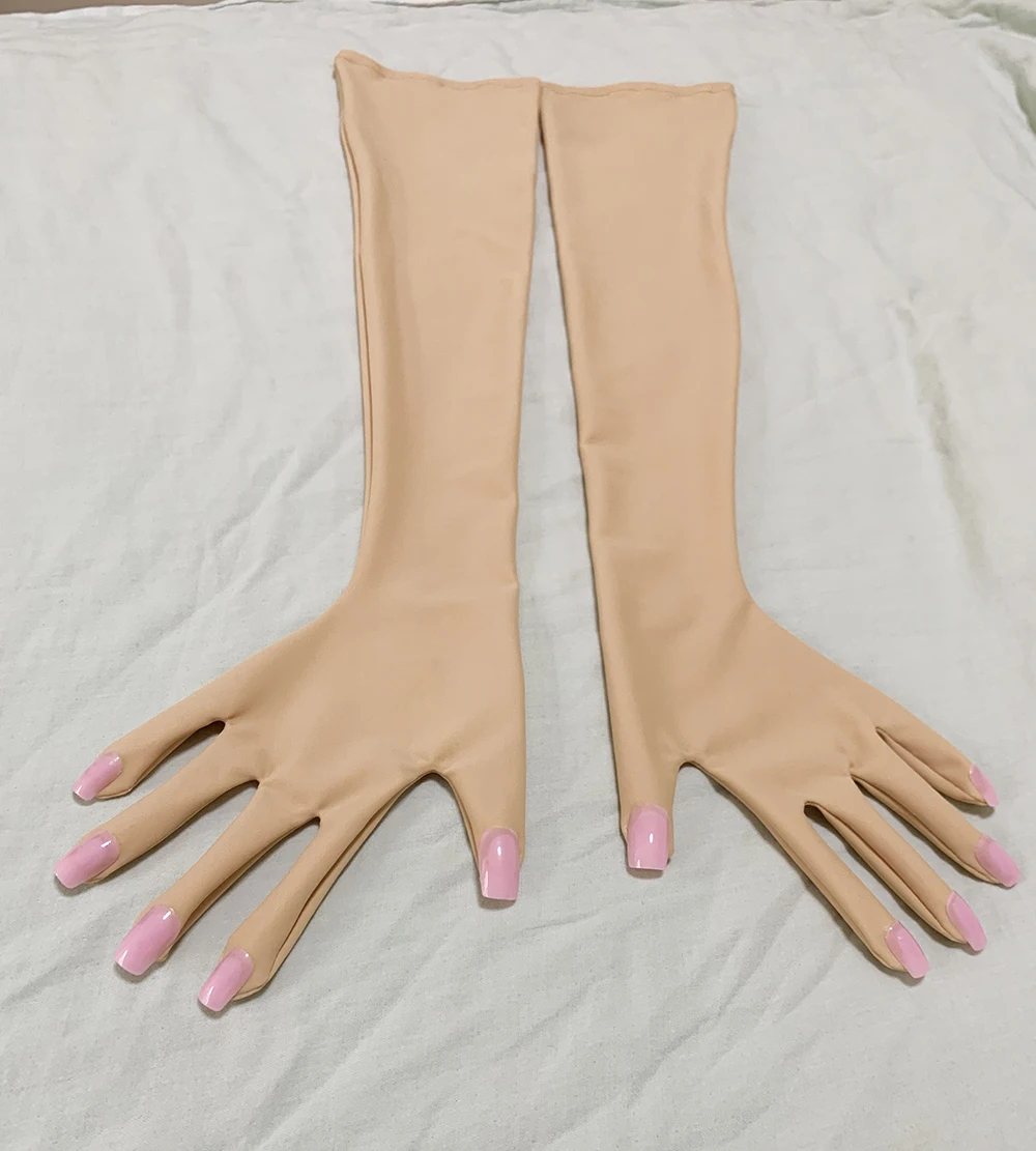 Gants à ongles Zentai en spandex couleur chair rose de luxe pour hommes, jeu de rôle Kigurumi, gants longs à haute élasticité avec costume d'ongles