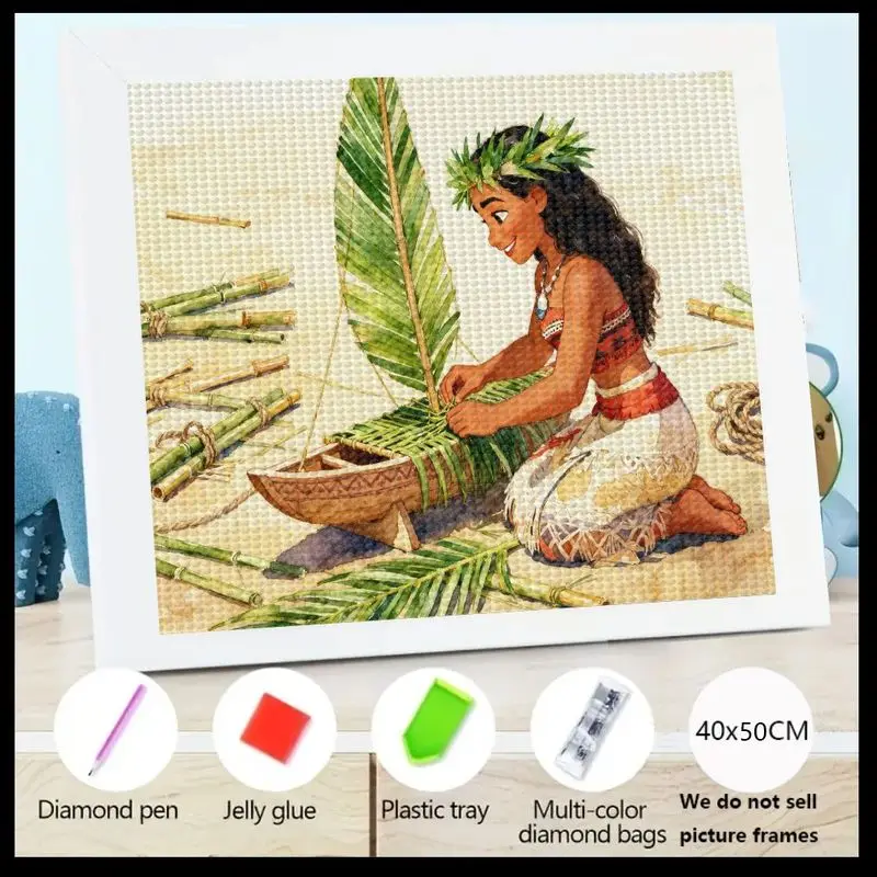 

1PC Moana 5D Diamond Painting Kit, Full Drill Cartoon Princess Crafting Boat, DIY Tropical Island Adventure Rhinestone Mosaic Cr