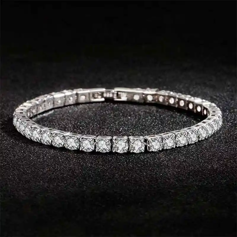 

925 Sterling Silver Bracelet Zircon Chain Bracelet For Women Fashion Simple Engagement Wedding Glamour Jewelry 4MM 17.5CM