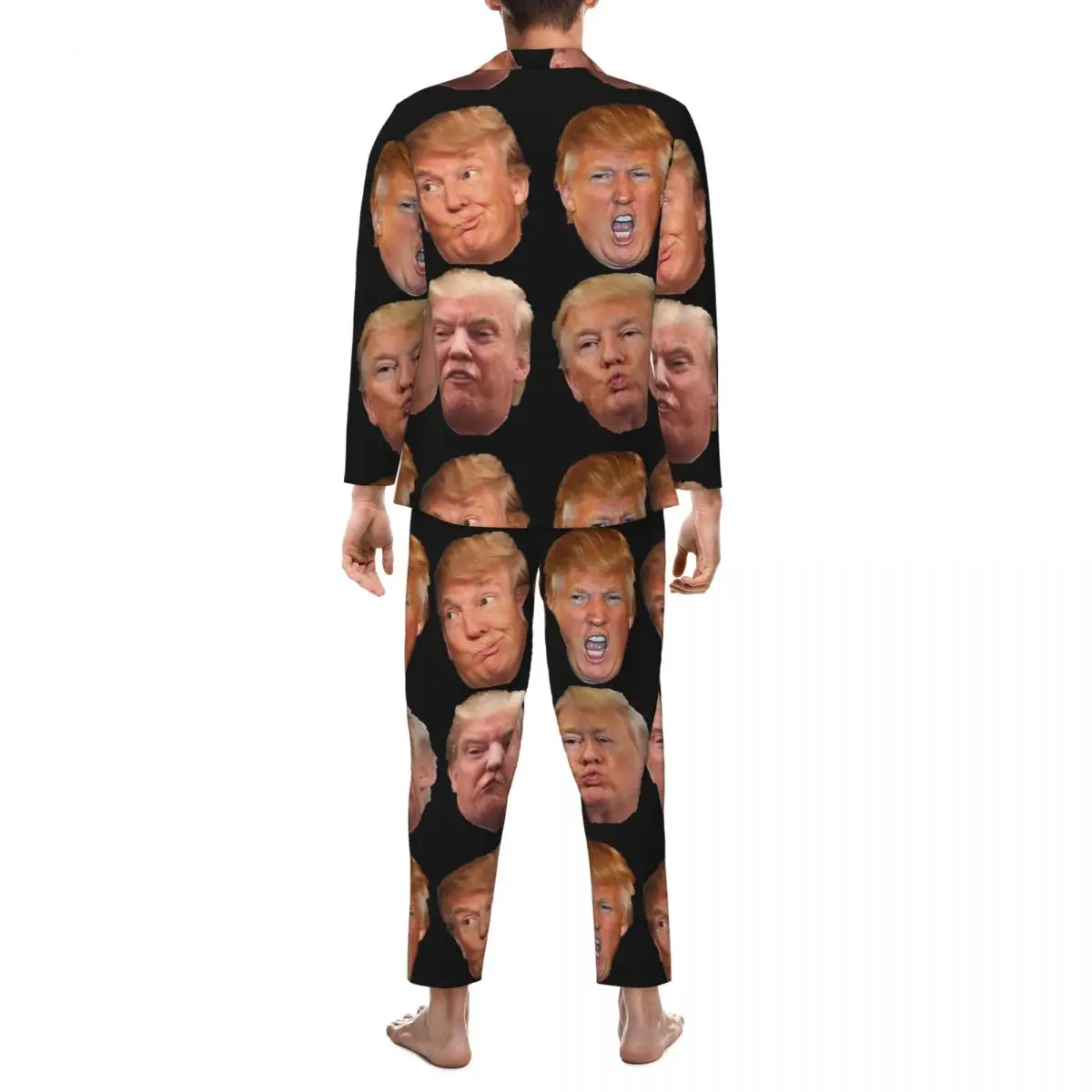 Trump Heads Pajama Sets Autumn Funny Meme Soft Night Sleepwear Male Two Piece Vintage Oversized Design Nightwear Gift