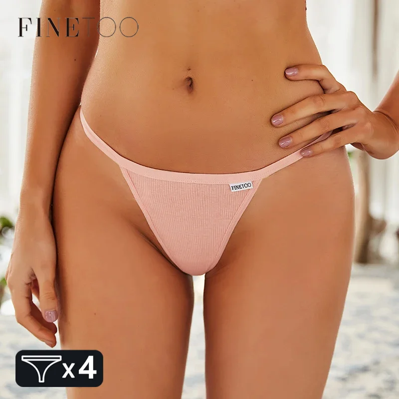 FINETOO 3/4Pcs Women Cotton Thongs Panties Sexy G-string Underpants M-XL Girls Low-rise T-back Underwear Female Lingerie 2021