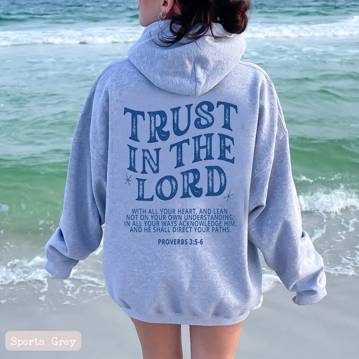 Vertrouwen In De Lord Vrouwen Plus Size Casual Sweatshirt Met Capuchon In Effen Kleur Met Letterprint Pluche Sweatshirt Met Lange Mouwen