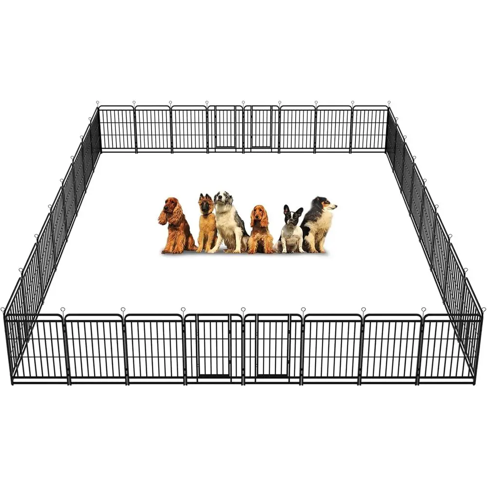 

Portable 32-Panel Steel Dog Playpen, 40 Tall with Reinforced Bars, 71.4 Sq. Ft., Suitable for Outdoor, Camping, and RV Use, Blac