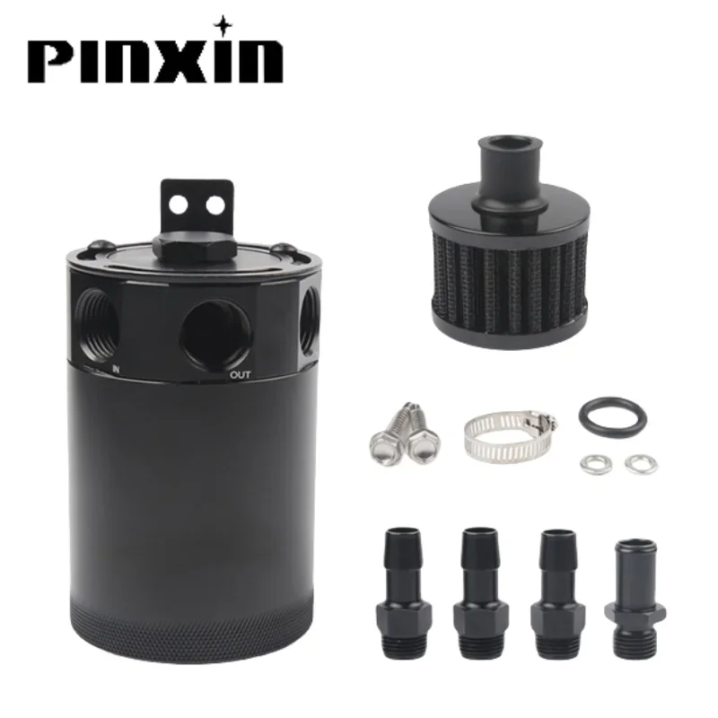 PinXin Oil Separator Catch Can Tank Kit with 2 Ports 150ml Aluminum Oil Reservoir Tank Drain Valve Filter 3/8inch NPT Fuel Line