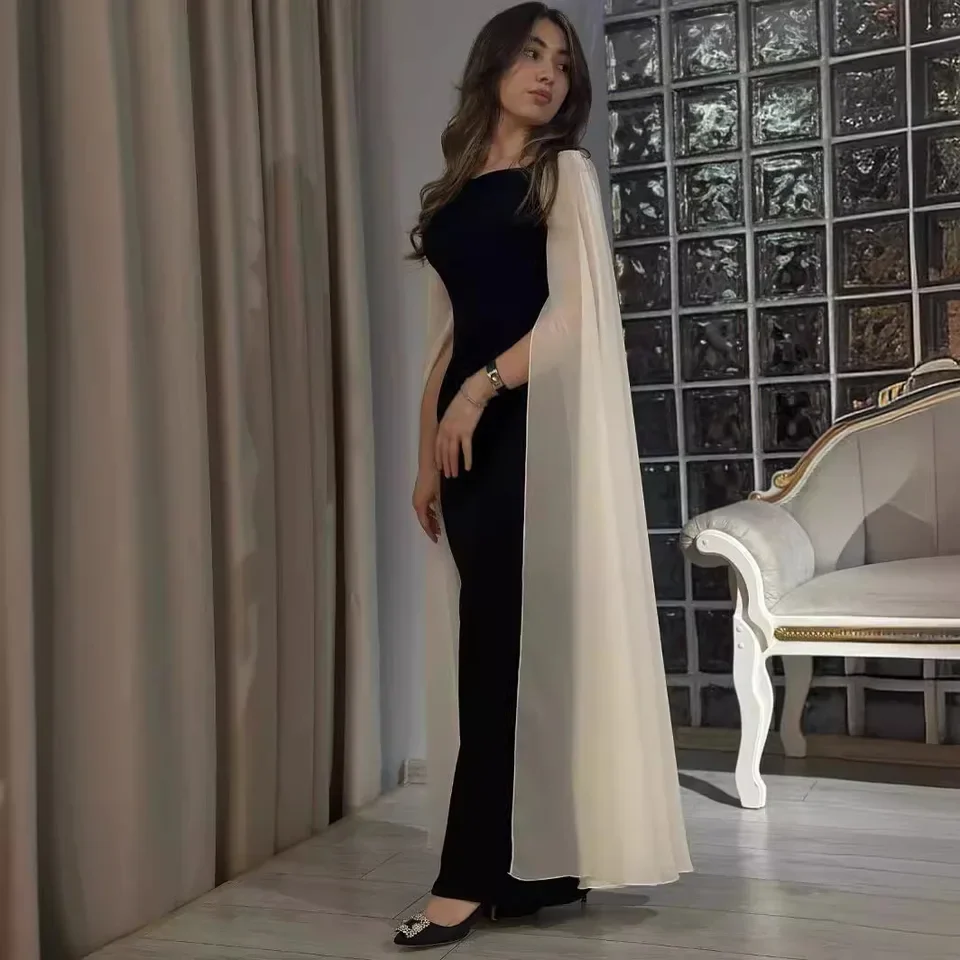 ชุดราตรีทรงเมอร์เมดแขนยาวสีดำ ดีไซน์หรูหรา ทรงทรัมเป็ต แฟชั่นสำหรับงานเต้นรำ ปี 2025 ชุดเดรสยาวสำหรับงานเลี้ยงสุดอ่อนหวาน ตัดสีตัดกัน