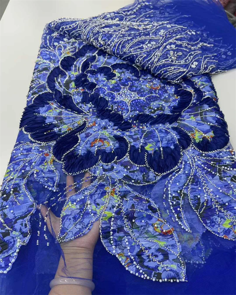 Tessuto di pizzo con perline nigeriane di lusso Paillettes di alta qualità Abito da festa africano Materiale da cucire per occasioni speciali