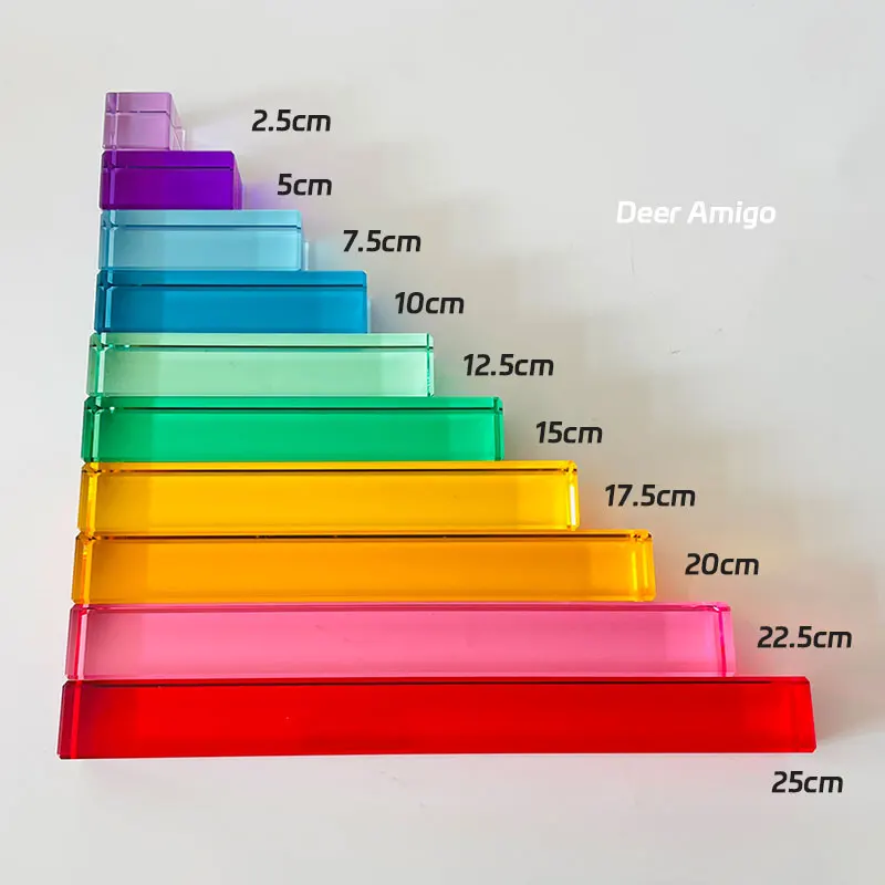 Acrylic Pyramid Stacking Blocks Rainbow Transparent Lucent Cubes Toys Learning Math Montessori Educational Toys for Children