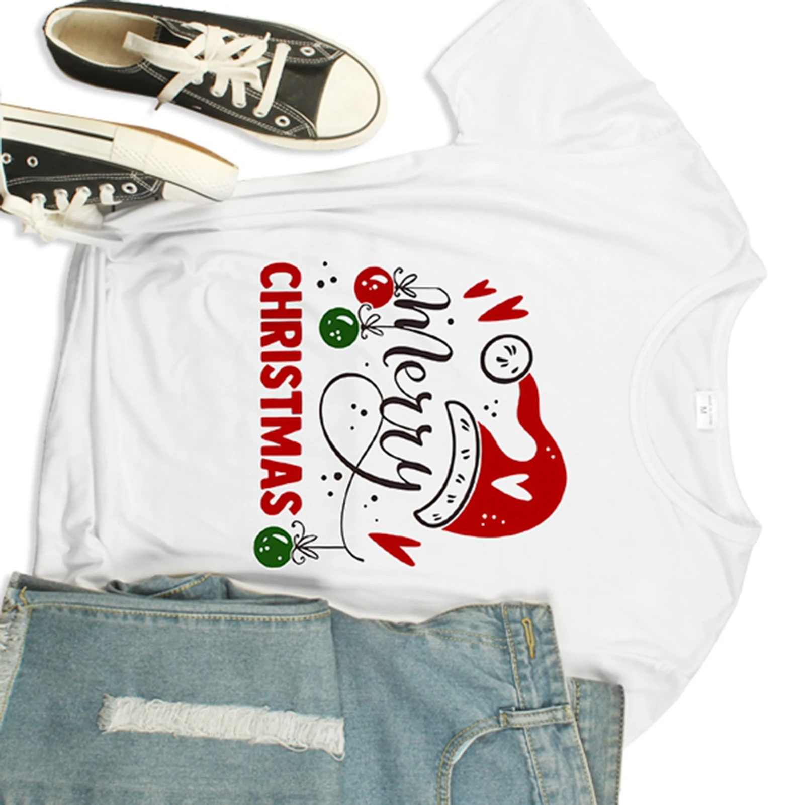 Christmas Holiday T-Shirt with Loose Fitting Festival Pattern for Wife Husband Friends Colleagues