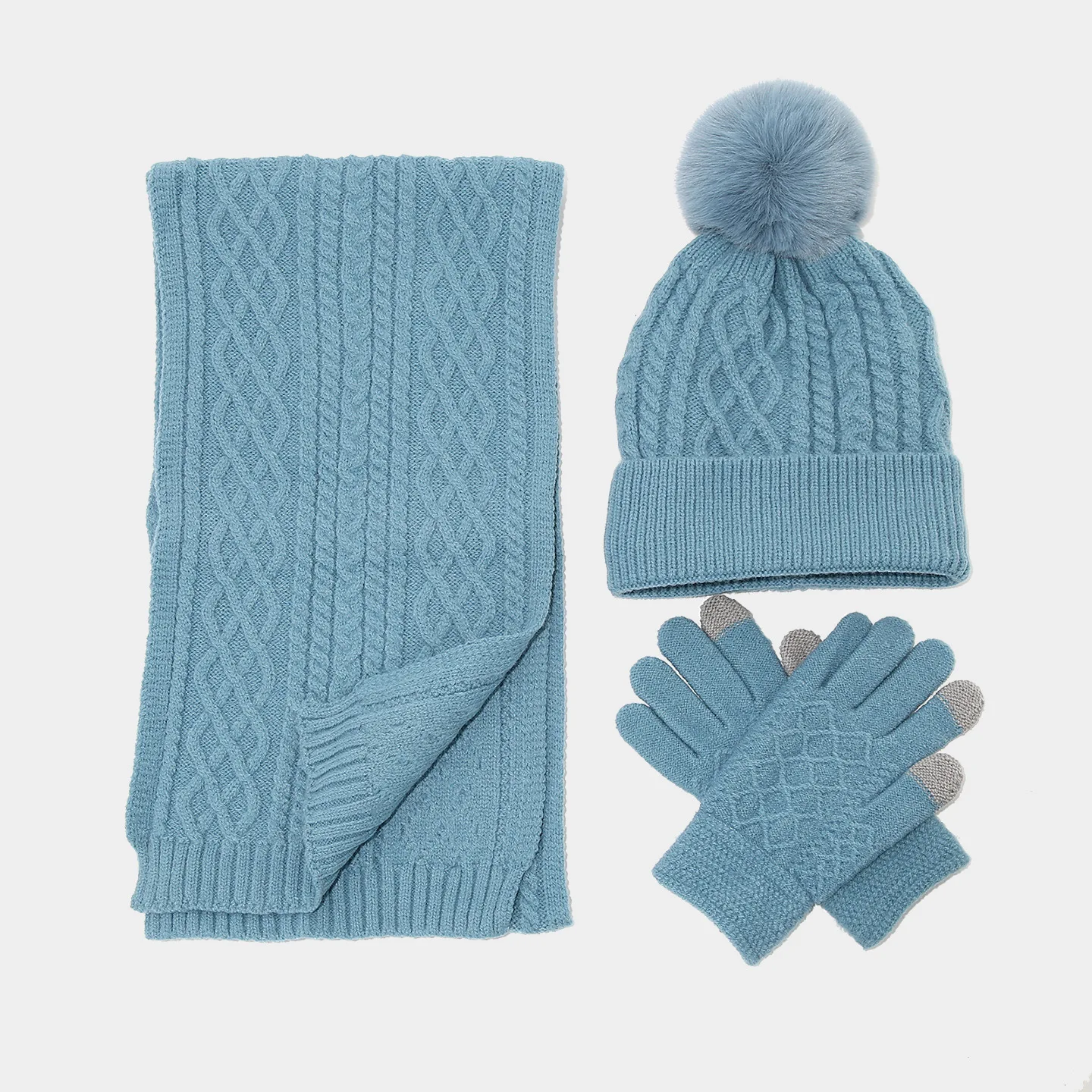 Warm Knitted Hat Scarf Gloves Set for Women Twist Autumn Winter Set