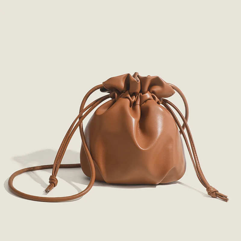 Fashion Simple Women Drawstring Bucket Bags Female Small Shoulder Bags Lady Soft PU Leather Crossbody Bags Casual Cute Handbags