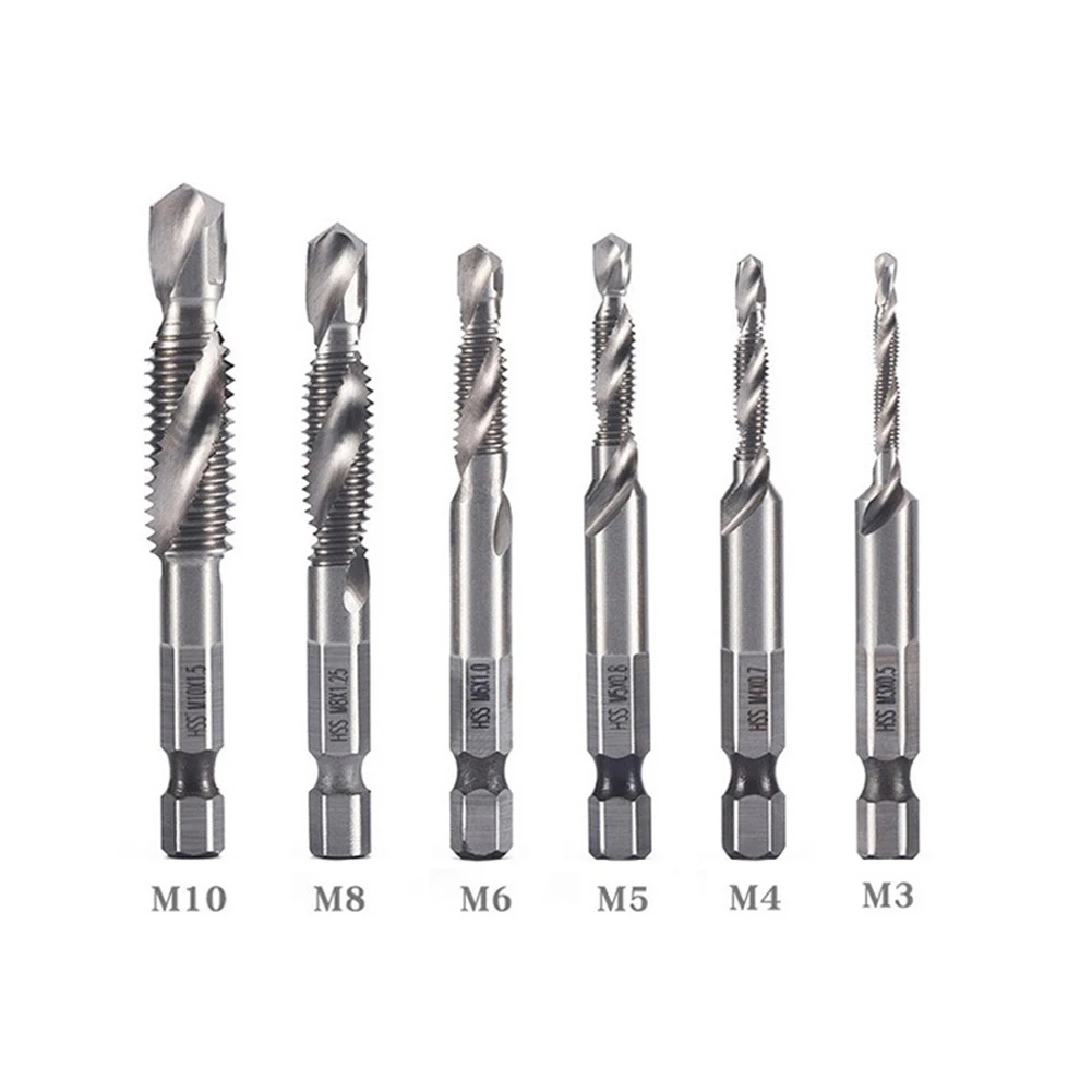 Imagem -05 - Rosca Metric Tap Drill Bits Grupo Hex Shank Parafuso Hss Torneira Composta Ferramenta de Mão m5 m6 m8 M10 12 Pcs