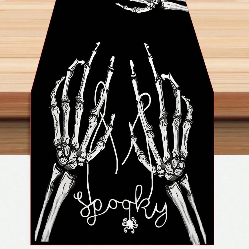 1pc Spooky Skeleton Hand Pattern Halloween Decorative Table Runner Dining Kitchen Living Room Indoor Home Party Table Ornament