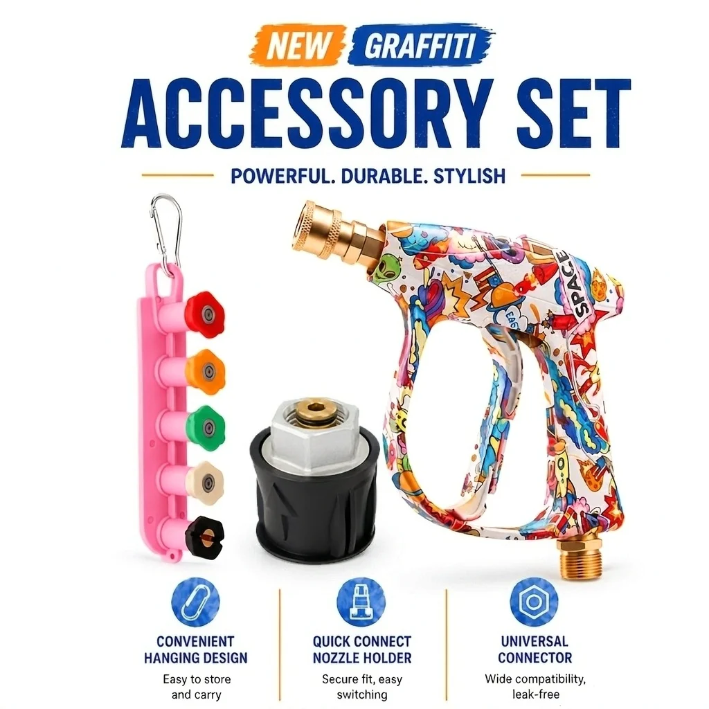 Pressure Washer Short Spray Gun 5 Nozzle Tips Kit with Karcher K Series Adapter 1/4