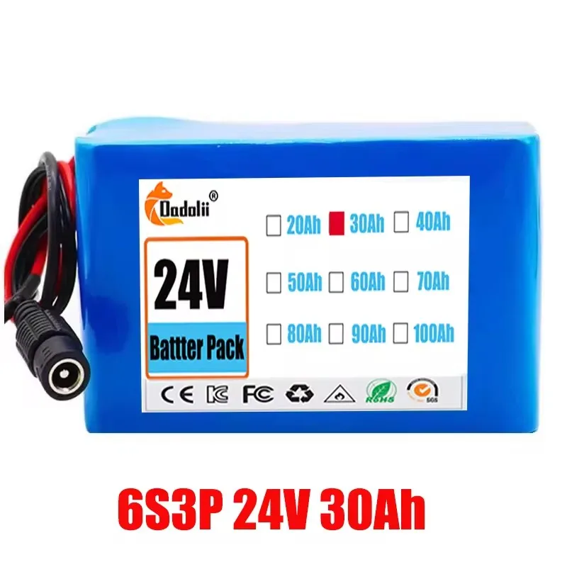 6S3P 24V 30000mAh For Electric Bicycle Moped 30Ah For Samsung 18650 lithium battery pack Free 25.2V 2A Charger