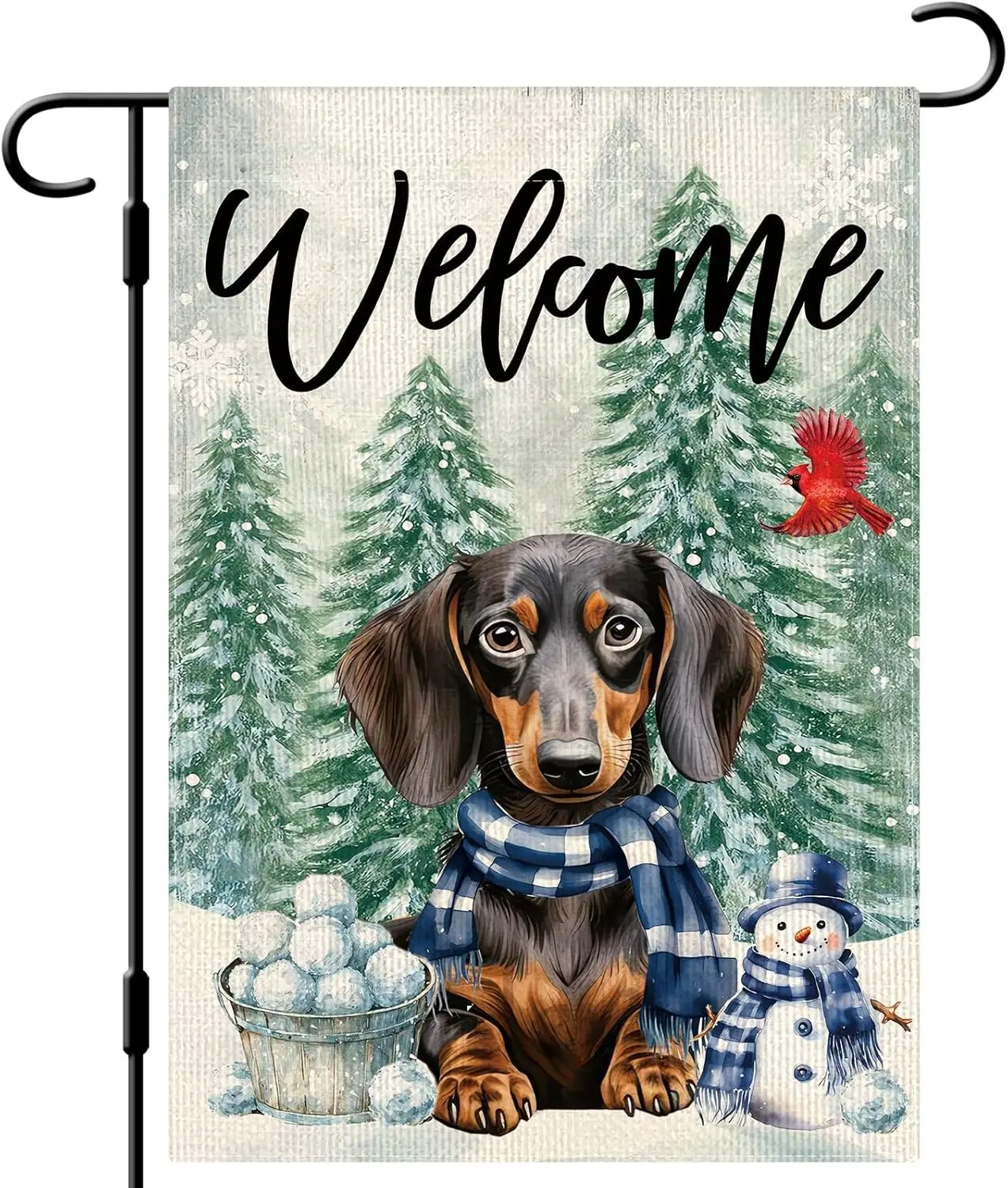 DLZDN Winter Dachshund Dog Garden Flag 12×18 Inch Double Side Vertical Burlap Farmhouse Yard Sign Winter Christmas Outdoor D hhz