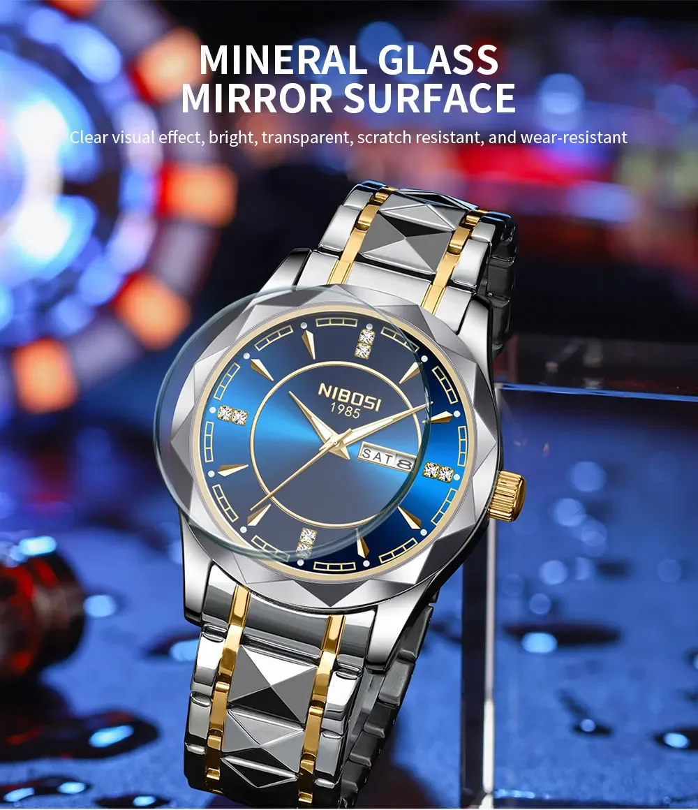 NIBOSI Top Brand Luxury Man Wristwatch Waterproof Luminous Date Week Men Watches Stainless Steel Quartz Men's Watch Male reloj