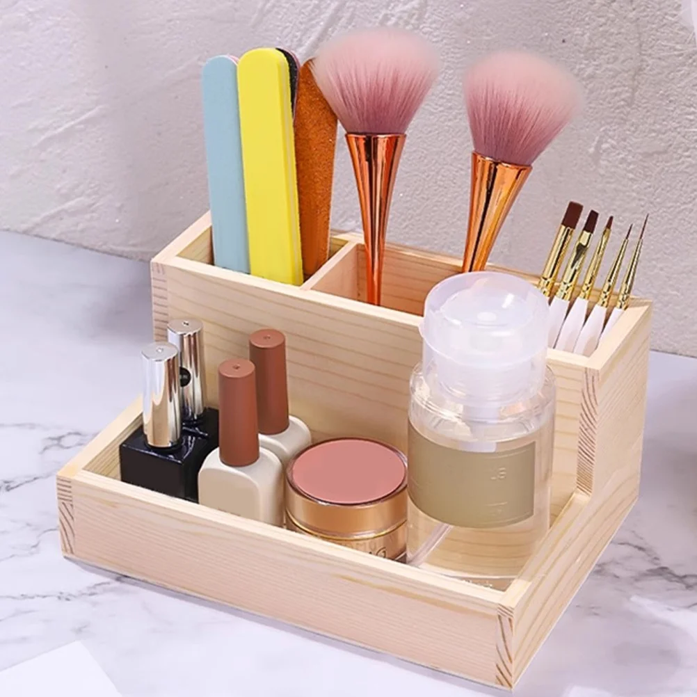 

Makeup Storage Box Wooden Desktop Organizer for Cosmetics Jewelry Earrings Rings Lotions Brushes Stationery Trinkets Home