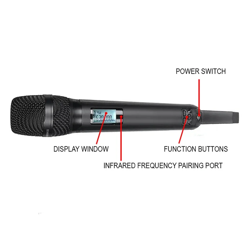 UHF Microphone Professional Dual Wireless Microphone Handheld Mic for Stage Performance Conferences Speech Karaoke Home System