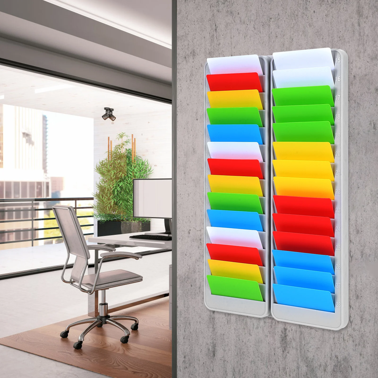 Hängender Karten-Organizer, Kunststoffstruktur, nicht leicht zu beschädigen, verblassen, für Mitarbeiter-Anwesenheitskartenständer, Halter mit mehreren Steckplätzen