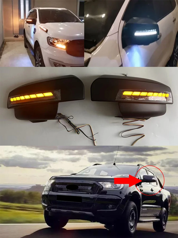 

LED Rear View Trims For Ford Ranger T6 T7 T8 2012-2021 Everest 2015-2020 Car Exterior Wing Door Side Mirror Cover Cap Lid Shell