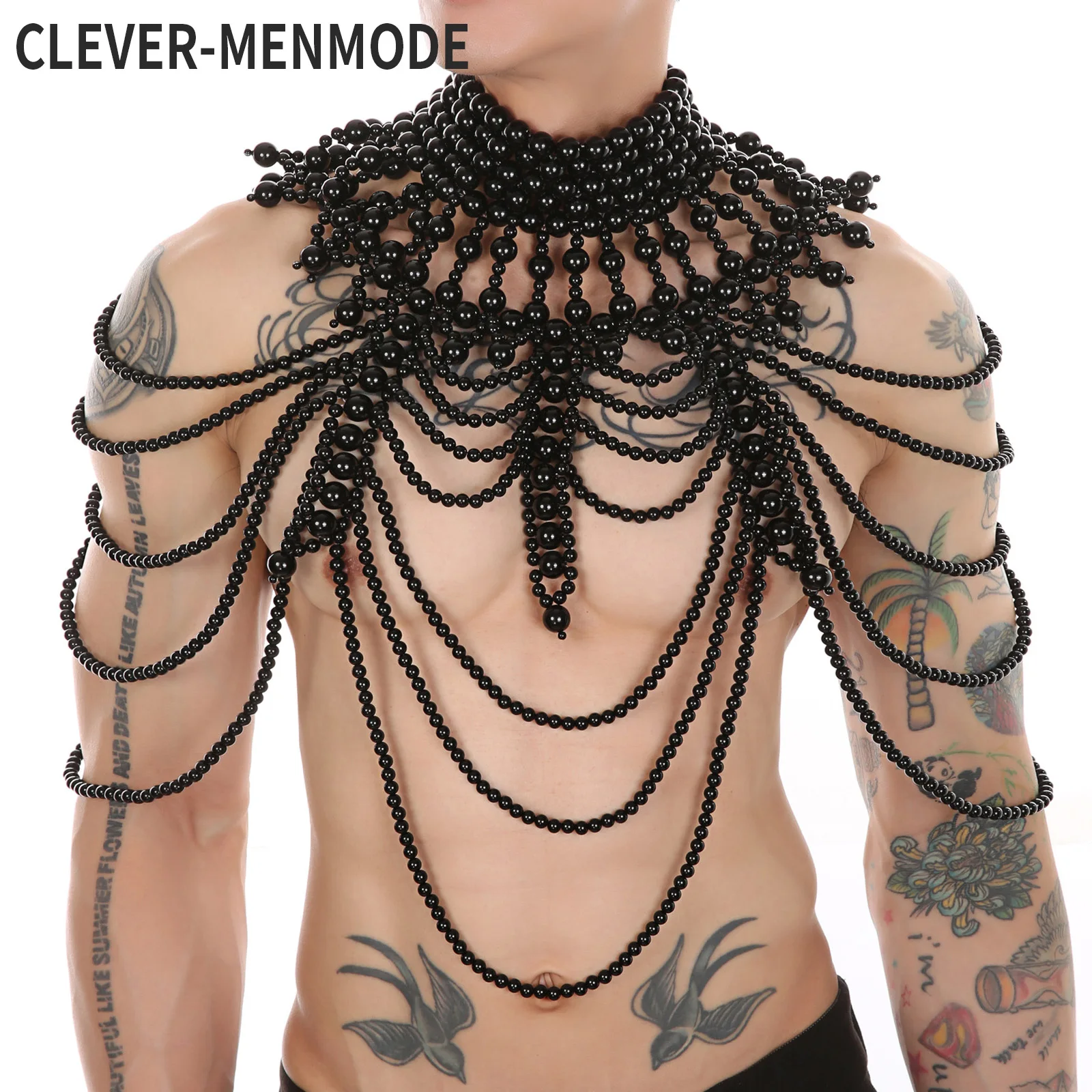 CLEVER-MENMODE Men Body Chest Harness Bondage Sexy Imitation Pearl Chain Bohemia Punk Bikini Party Rave Belly Clubwear