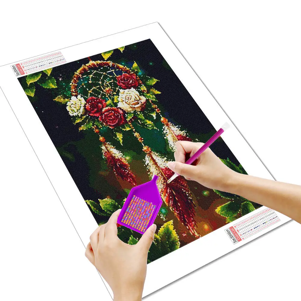 Huacan Dream Catcher 5D DIY Diamond Paintings Flower Mosaic Complete Kit Plant Diamond Embroidery Art Room Decoration