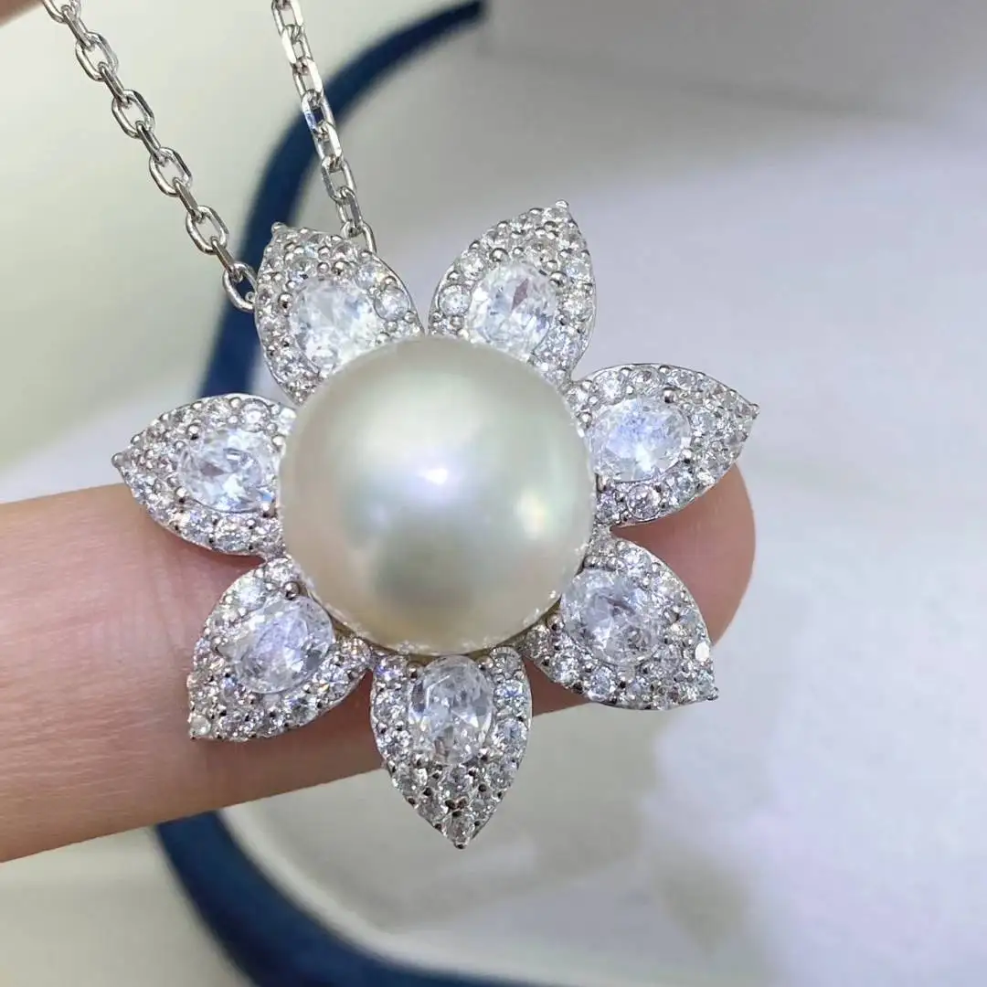 Flower 925 Sterling Silver Pendant Mount Base Mountings Findings Parts Fittings Accessories for 11-12mm Pearls Beads 5pcs/lot