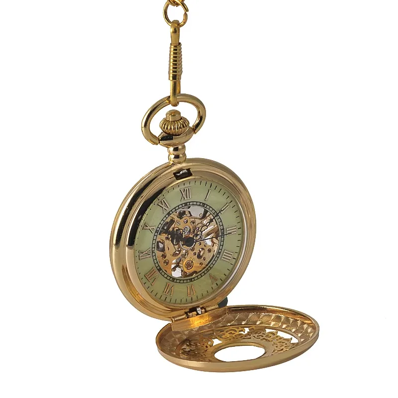 8935Large size classical quartz pocket watch mechanical gold flower flip pocket watch with waist chain