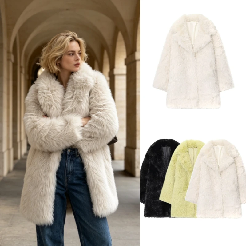 Women's Coat 2026 Fall/Winter New European-Style Fashion Faux Fur Casual Street Warm Turn-Down Collar Coat Jacket