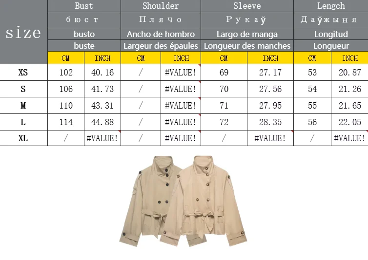 Damen Cropped Trenchcoats Herbst-Outfit für Frauen Doppelreihige Stehkragen-Mäntel Damen Casual Vintage Jacken – Detail 1