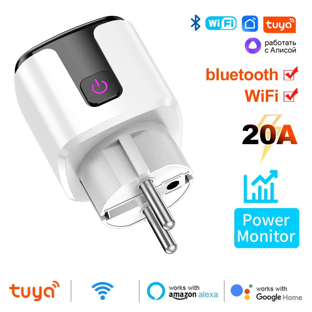 Tuya Smart EU Plug WiFi 20A Socket Met Power Monitoring Timer Kinderslot Outlet Google Home Alice SmartThings Alexa