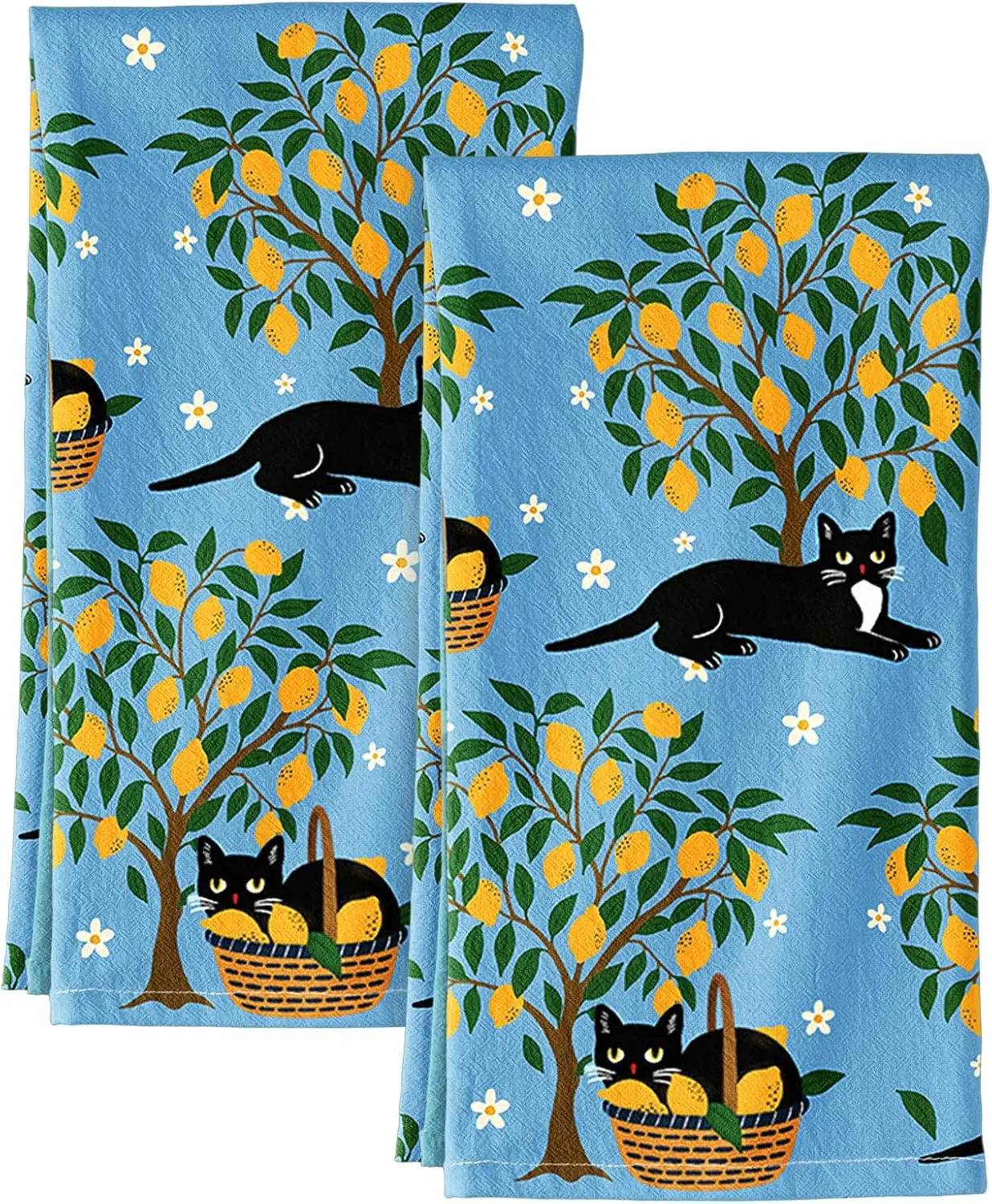 Flour Sack Kitchen Towels - Set of 2 Cotton Dish Towels with Hanging Loop Decorative 40*60cm Absorbent Cute Design for Housew
