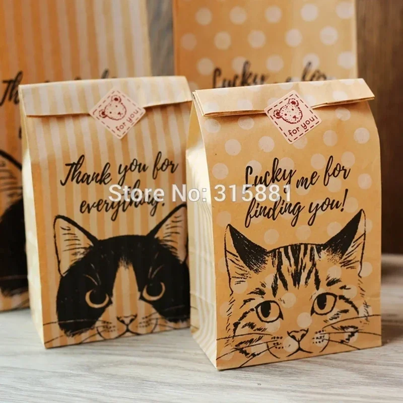 Cat Kraft bag,Wedding Party Favor Treat Buffet Bag,Candy Cookie Bread Nuts Bag For Biscuits Snack Baking Package bag 10pcs/lot