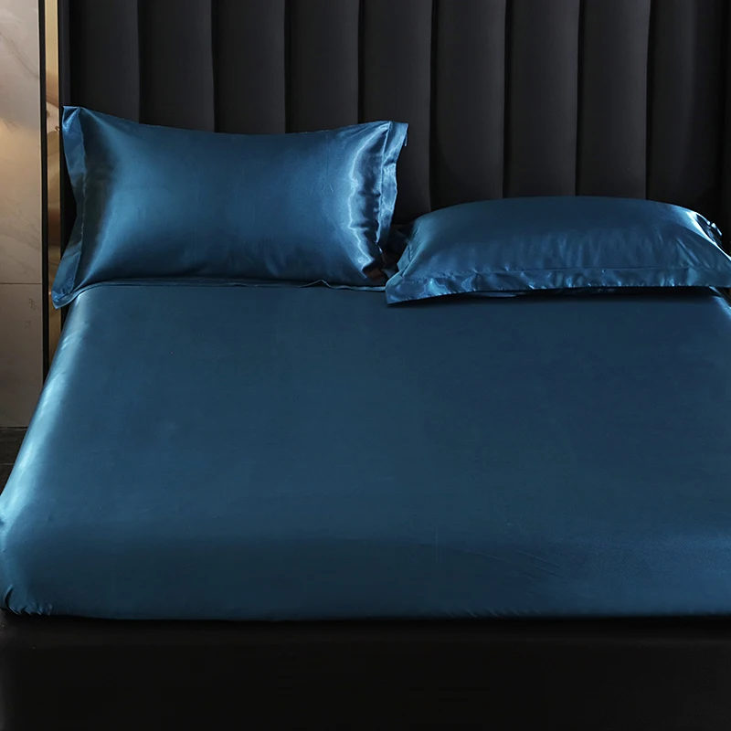 Mulberry Silk Bed Sheet Set with Fitted Sheet Flat Sheets Pillowcase Luxury Solid Color Bedding Sets Wrinkle-Free Antiallergic