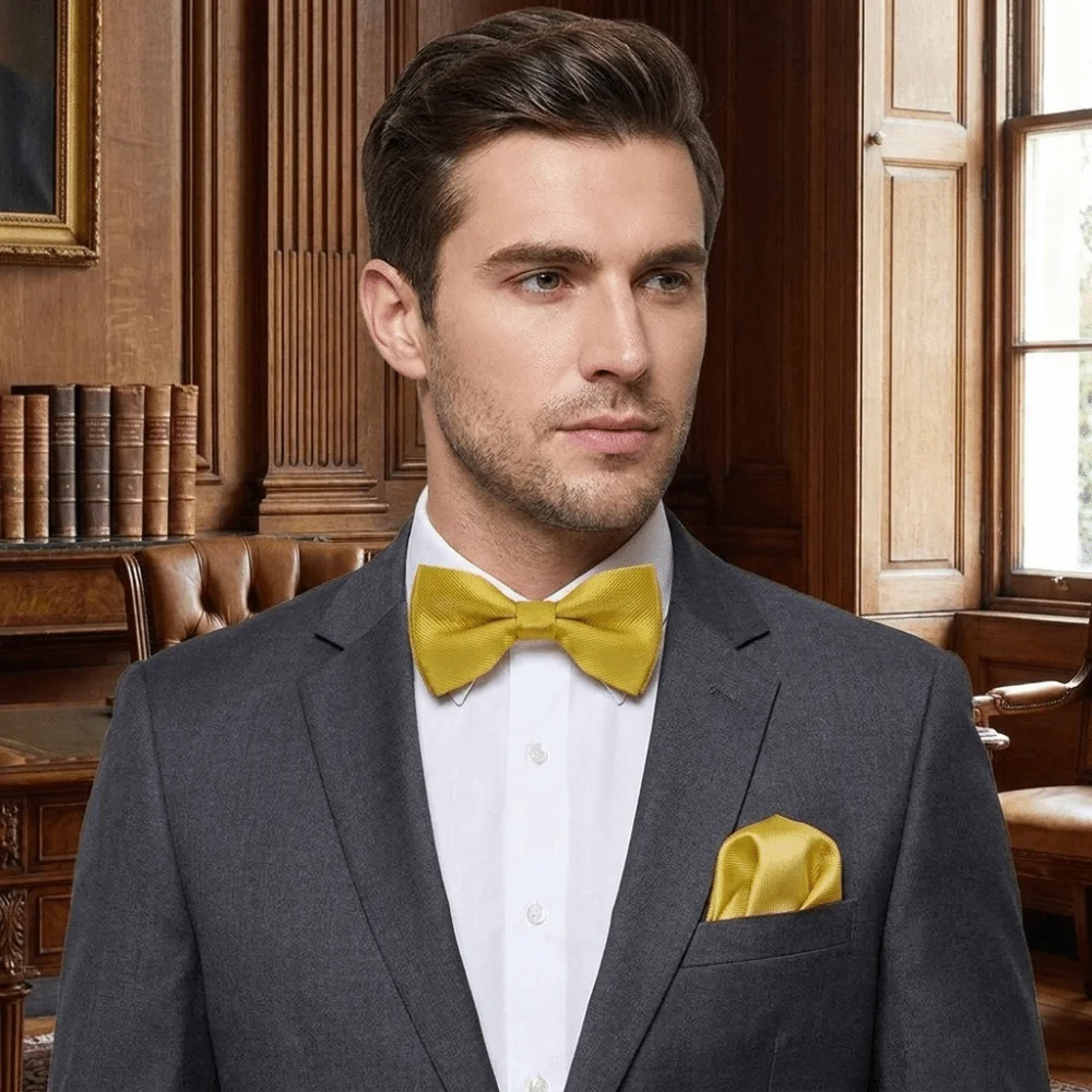 Luxuriöses Einfarbiges Fliegen-Set mit Kragen, Polyester-Einstecktuch-Set, Taschentuch, Vorgefertigte Fliege, Hochzeits-Accessoire-Set, Geschenk – Detail 6