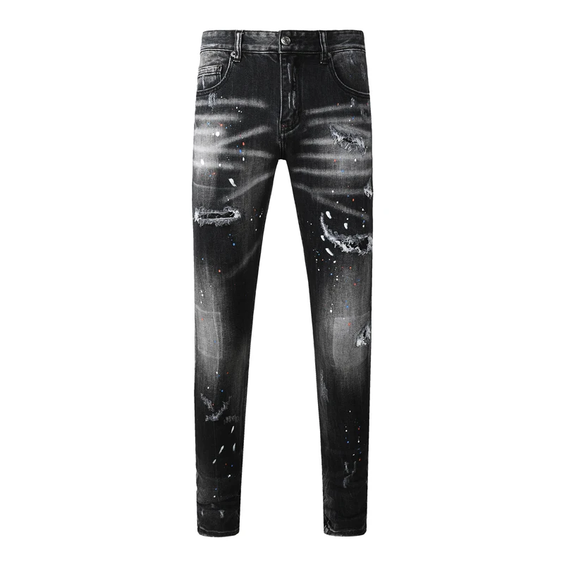 Street Fashion Men's Jeans Stretch Slim Graffiti Black Gray Jeans Retro Hip-Hop Brand Pants Hombre