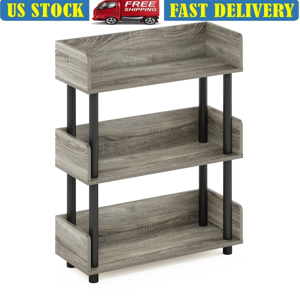 

3-Tier Freestanding Display Rack Bookshelf Toolless Assembly Sturdy Particleboard PVC Tubes Ideal Home Office Storage
