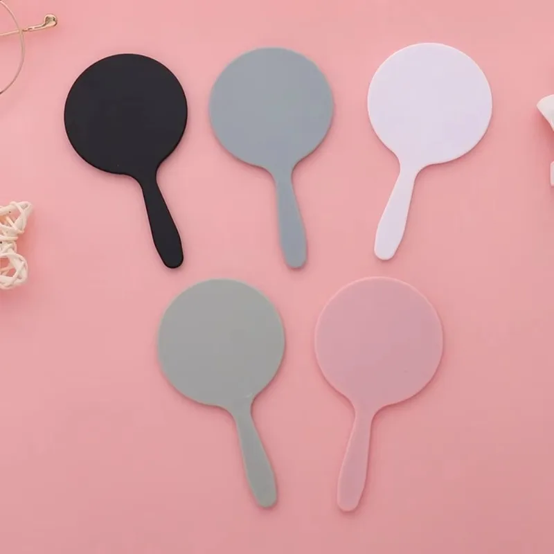Durable DIY Makeup Mirror Handheld with Handle Round Handheld Mirror Anti-fall Small Portable Mirror Home