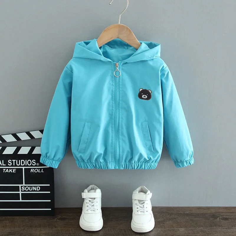 Autumn Children Boys Girs Windbreaker Jacket Cartoonr Bear Zipper Outerwear Fashion New Sports Casual Clothes For 2-12 Year Old