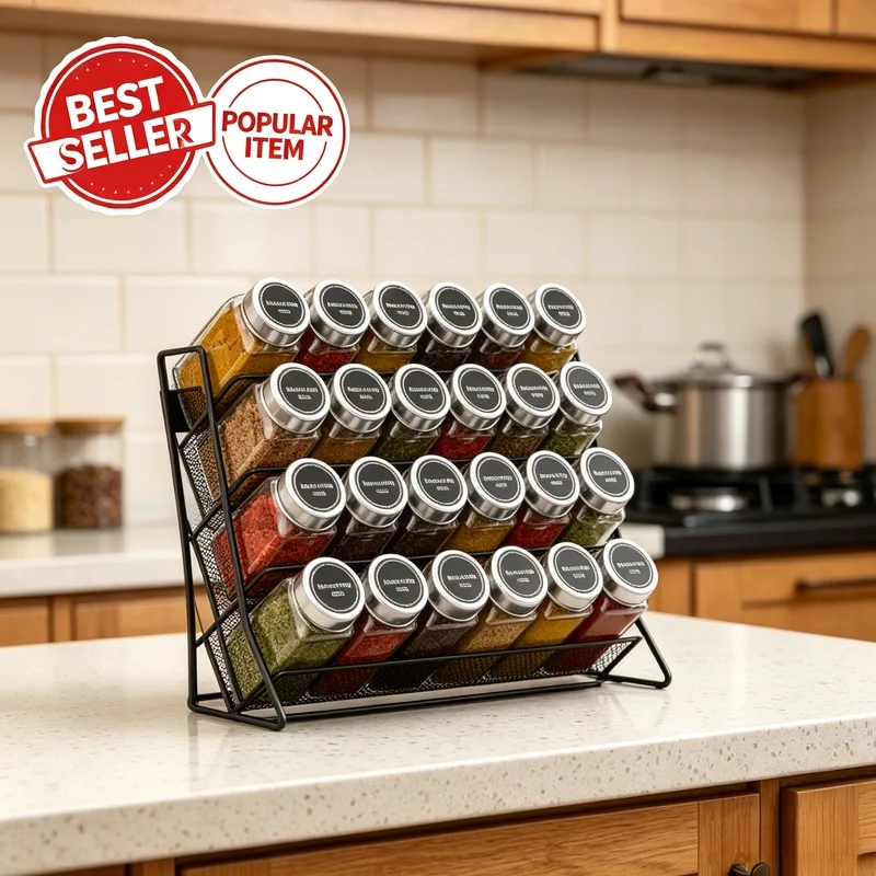 4‑Tier Kitchen Countertop Spice Rack, Freestanding Cabinet Storage Organizer Seasoning Stand for Home Kitchen
