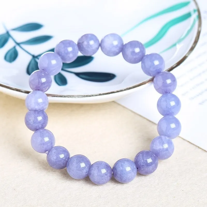 JD Natural Aquamarine Bead Bracelets Women Fashion Purple Chalcedony Round Stone Elegant Healing Strand Bangles Wristband Gifts