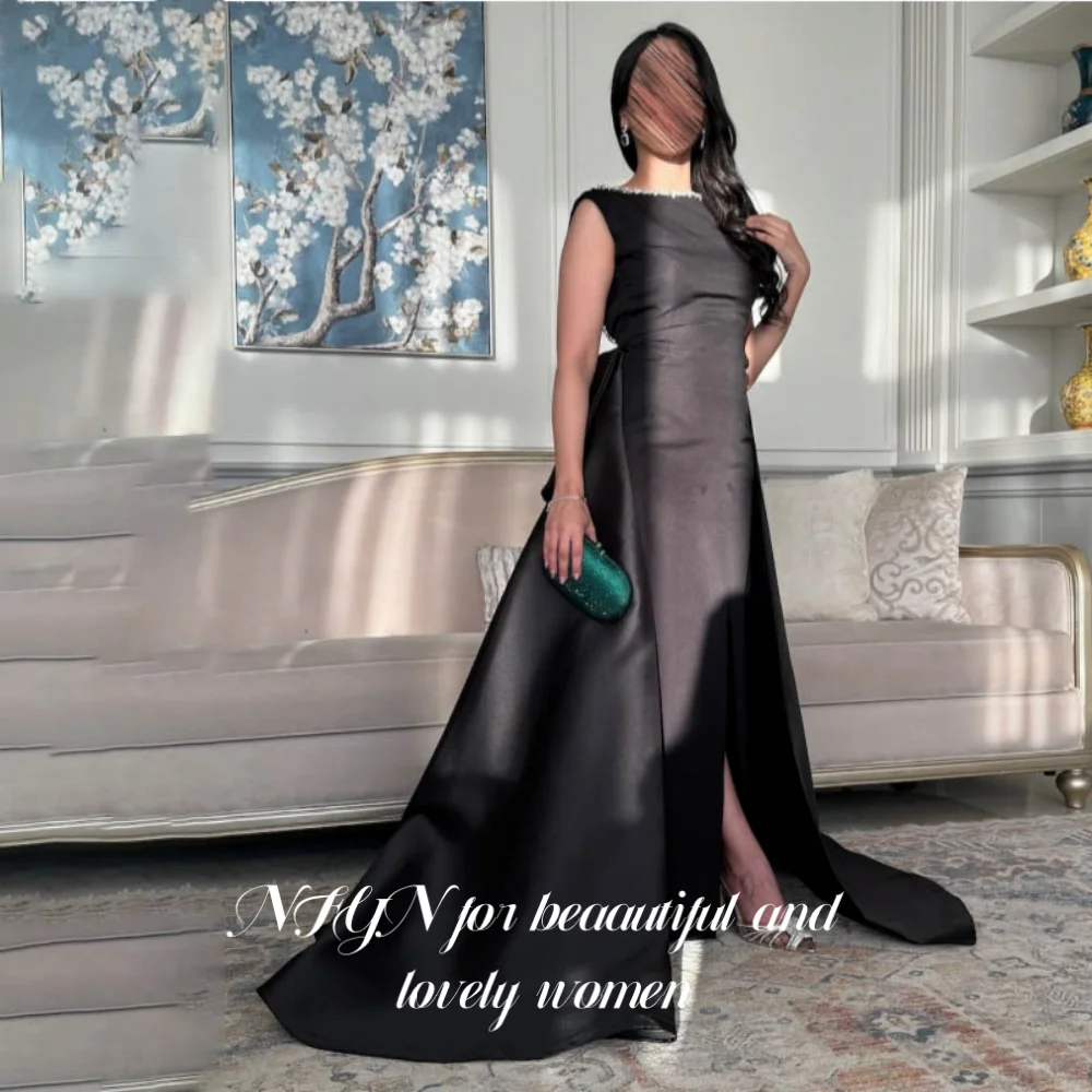 

NFYN Black Elegant Prom Dresses O-Neck Sleeveless A-Line Party Dress Shiny Sequins Backless Trailing Evening Dresses Customized