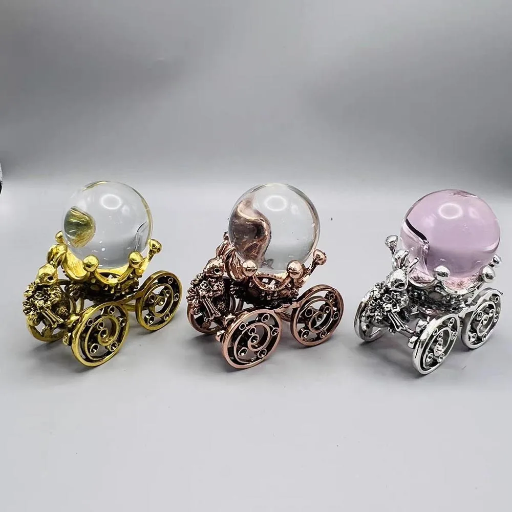 Metal Rabbit Carriage Crystal Ball Stand Crown Cart Display Base Sphere Holder Mineral Specimen Decor