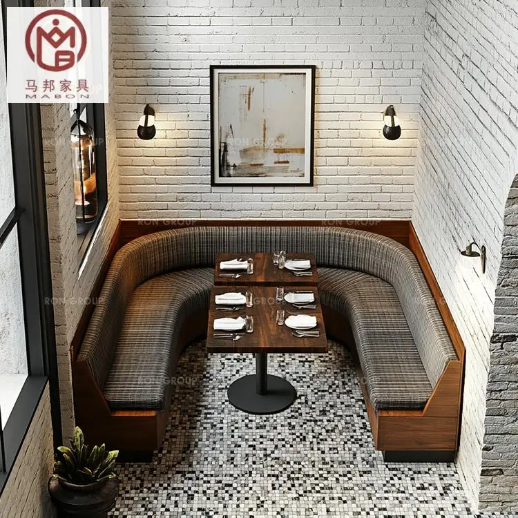 Hot Selling Modern Commercial Use Cafe Solid Wood Table Sets Fabric Comfortable Half Circle Restaurant Sofa Booth Seating
