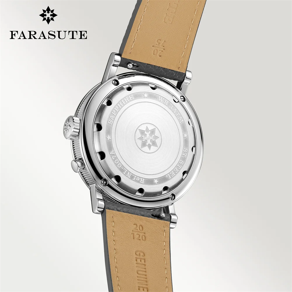 FARASUTE ريترو الفاخرة ساعة تنبيه ساعة كوارتز الرجال مقاوم للماء ليلة ضوء ساعة اليد عادية الياقوت الفولاذ المقاوم للصدأ الذكور Reloj #3