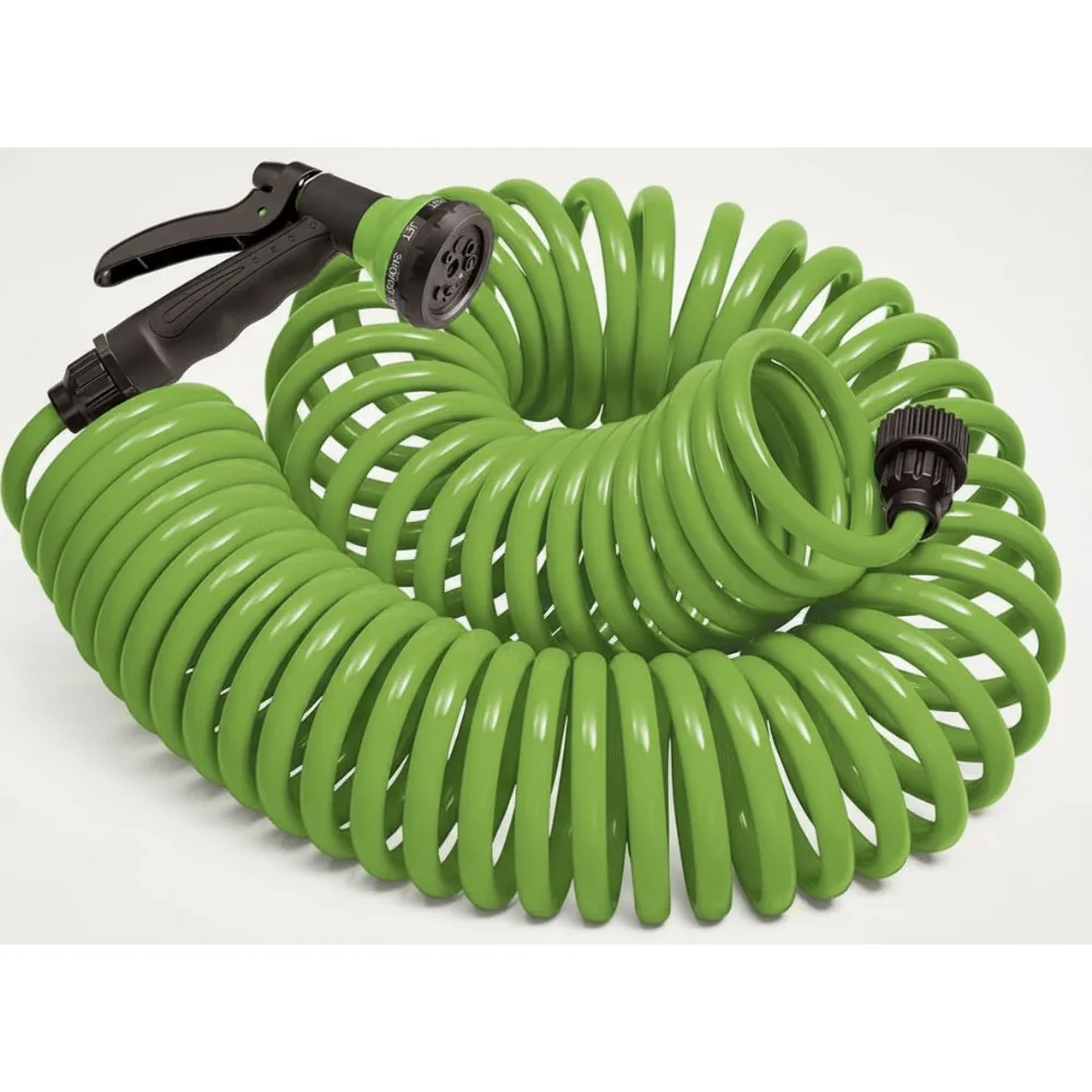 

50ft Flexible Coil Garden Hose with 8-Pattern Nozzle - Lightweight & Compact Storage for Home Gardens